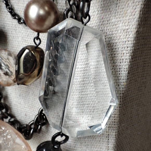 NY Co Ribbon Lucite Bauble Oversized Statement Necklace Faux Pearls Gunmetal - Picture 12 of 15